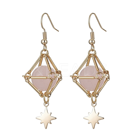 Natural Rose Quartz Dangle Earrings EJEW-JE05499-02-1