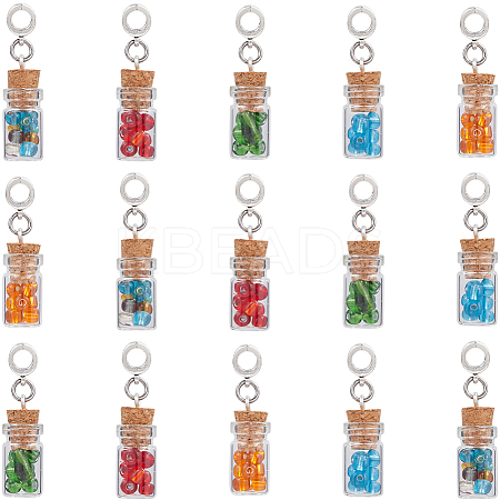 30Pcs Glass Bottle with Glass Seed Beads European Dangle Charms FIND-SC0012-99-1