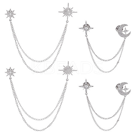 4Pcs 2 Styles Star Crystal Rhinestone Hanging Chain Brooch JEWB-ME0001-28P-1