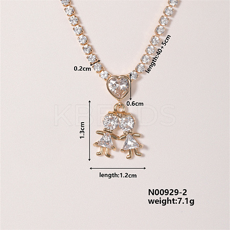 Shiny Family Theme Brass Micro Pave Cubic Zirconia Pendant Necklaces VW3054-2-1