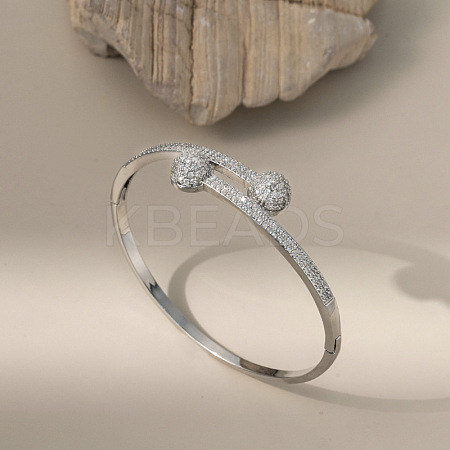 Flat Round Brass Micro Pave Clear Cubic Zirconia Cuff Bangles FS-WGF0D2F-03-1