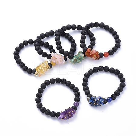 Natural Lava Rock Round Beads Stretch Bracelets BJEW-JB05118-1