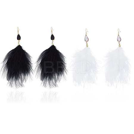 2 Pairs 2 Colors Feather Long Dangle Earrings EJEW-AN0001-06-1