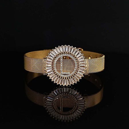 Brass Micro Pave Clear Cubic Zirconia Bangles for Women FS-WGA7409-33-1