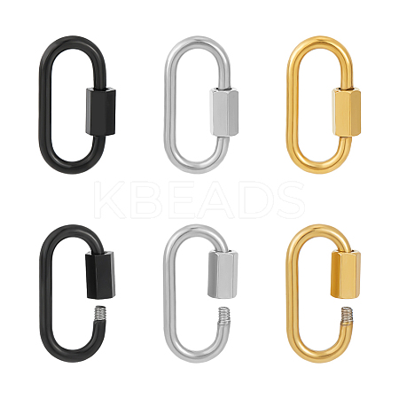 6Pcs 3 Colors 304 Stainless Steel Screw Carabiner Lock Charms STAS-UN0053-35-1