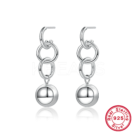 Anti-Tarnish Rhodium Plated 925 Sterling Silver Round Ball Dangle Stud Earrings LV8161-2-1