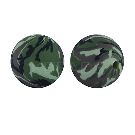 Round with Camouflage Print Pattern Food Grade Silicone Beads PW-WG66974-11-1