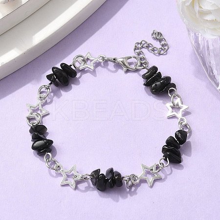 Natural Obsidian Chip Link Bracelets BJEW-JB11592-02-1