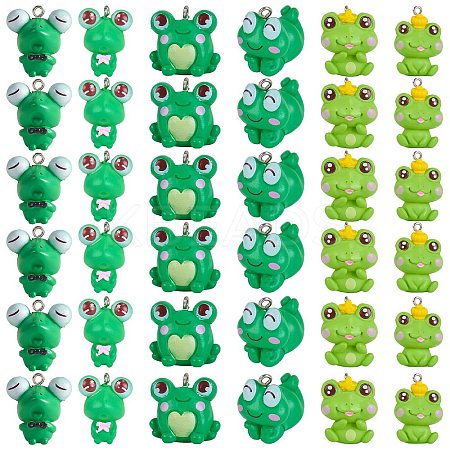 36Pcs 6 Styles Opaque Resin Pendant Cartoon Frog Pendant Creative Jewelry Accessories JX859A-1