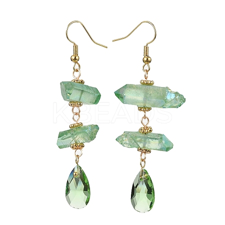 Dyed Natural Quartz Crystal Nugget & Teardrop Dangel Earrings EJEW-TA00314-02-1