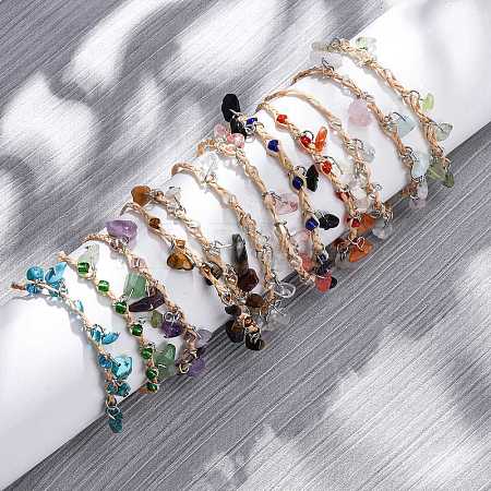 12Pcs 12 Colors Natural & Synthetic Gemstone Chip Charm Bracelets for Men Women BJEW-G743-03-1