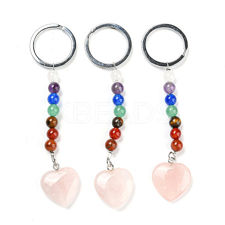 Natural Rose Quartz Heart Pendant Keychain G-Z033-05P-02-1