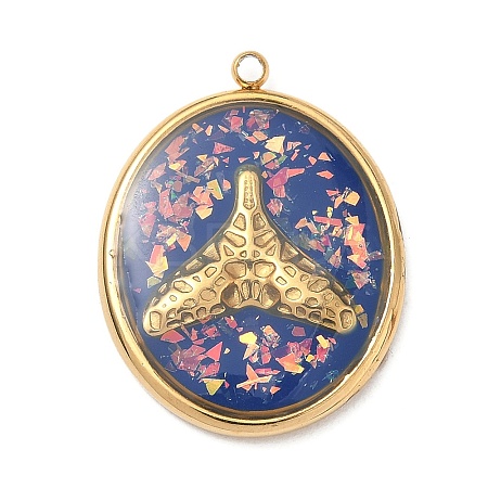 304 Stainless Steel Epoxy Resin with Natural Shell and Sequins Inside Pendants STAS-L026-17G-E04-1