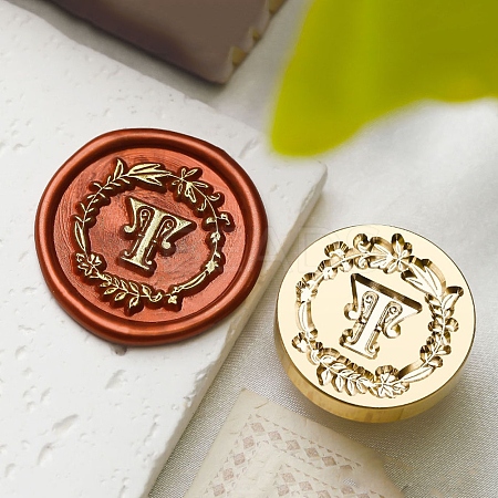 Golden Tone Wax Seal Brass Stamp Head DIY-B079-01G-T-1