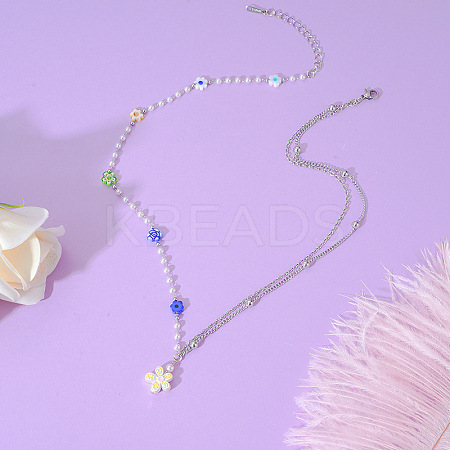 Alloy & Acrylic Flower Pendant Handmade Link Chain Necklaces for Women FS-WG0EB84-06-1