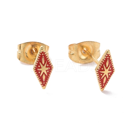 Enamel Rhombus with Star Stud Earrings with 316L Surgical Stainless Steel Pins EJEW-P204-02G-05-1