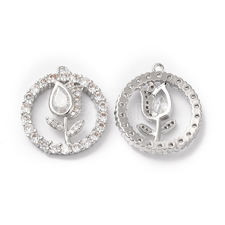 Brass Pave Cubic Zirconia with Glass Pendants KK-G465-21P-1