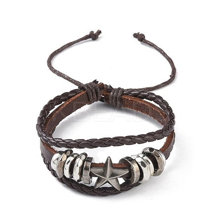 PU Leather & Waxed Cords Triple Layer Multi-strand Bracelets BJEW-G709-01A-1