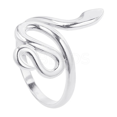 201 Stainless Steel Snake Wrap Open Cuff Ring for Women FIND-PW0004-63P-1