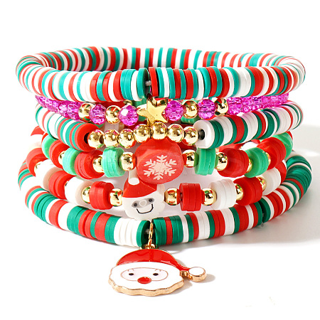 Pearl Clay Heishi Beaded Stretch Bracelets BQ7827-4-1