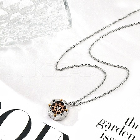 304 Stainless Steel Clear Cubic Zirconia Compass Pendant Cable Chain Necklaces for Women NJEW-F331-03GP-1