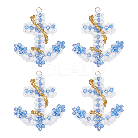 4Pcs Glass Seed Beaded Anchor Pendants PALLOY-GO00066-1