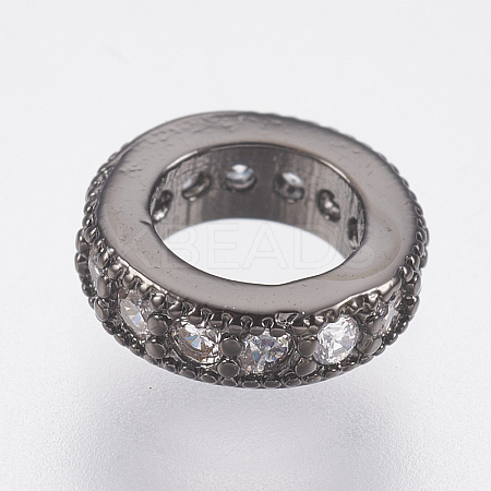 Brass Micro Pave Cubic Zirconia Rondelle Wheel European Beads LS-ZIRC-F083-094B-RS-1