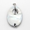 Brass White Shell Oval with Flower Pendants SSHEL-F0006-48B-01-2