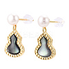 Gourd Natural Black Lip Shell & Pearl Dangle Stud Earrings PEAR-N020-05R-3