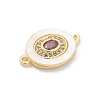 Brass Micro Pave Clear Cubic Zirconia & Shell Connector Charms KK-M303-03G-04-2
