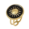 Flat Round with Sun Pattern 304 Stainless Steel Enamel Finger Rings for Women RJEW-G355-05G-6
