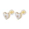 Natural Shell & Enamel Heart Stud Earrings with Cubic Zirconia EJEW-N011-79D-2