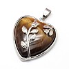 Heart with Flower Platinum Plated Brass Natural & Synthetic Mixed Stone Pendants G-F228-31-RS-2