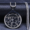 201 Stainless Steel Black Enamel Flat Round Sigil Pendant Necklaces LS-NJEW-H065-14P-1