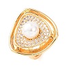 Adjustable Brass Micro Pave Clear Cubic Zirconia with ABS Plastic Pearl Cuff Rings RJEW-G368-05G-4