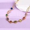 304 Stainless Steel Colorful Cubic Zirconia Flat Round Oval Link Chain Necklaces for Women NJEW-A051-06G-3