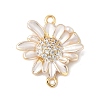 Flower Brass Micro Pave Clear Cubic Zirconia Connector Charms KK-M326-06-G02-1