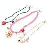 Alloy Enamel Sun Heart Starfish Shell Shape Pendant 3 Layer Necklaces for Women NJEW-F357-03KCG-1