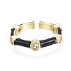Clear Cubic Zirconia Bamboo Shape Open Cuff Ring with Enamel for Women RJEW-N035-101-2