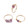 3Pcs 3 Styles Natural Rose Quartz & Amethyst & Green Aventurine Finger Rings RJEW-JR00745-7