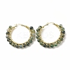 Natural Moss Agate Beaded Hoop Earrings for Women EJEW-C003-03G-RS-1