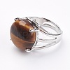 Adjustable Natural Tiger Eye Finger Rings X-RJEW-F075-01A-2