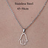 201 Stainless Steel Hamsa Hand Pendant Necklace NJEW-OY001-39-3
