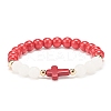 Natural White Jade & Gemstone & Synthetic Turquoise(Dyed) Stretch Bracelet with Cross BJEW-JB08295-3