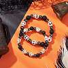 2Pcs Halloween Skull Synthetic Turquoise & Round Lava Rock & Synthetic Non-Magnetic Hematite Beaded Stretch Bracelet Sets for Women BJEW-JB10656-5