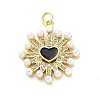 Brass Micro Pave Cubic Zirconia Enamel ABS Imitation Pearl Pendants KK-D325-22G-01-1