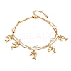 304 Stainless Steel with Acrylic Bead Double Layer Dolphin Charm Anklets for Women AJEW-G069-01G-5