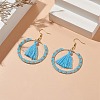 Glass Seed Braided Ring & Polycotton Tassel Dangle Earrings EJEW-MZ00051-2