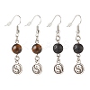 2Pair 2 Style Natural Lava Rock & Tiger Eye with Yin Yang Long Dangle Earrings EJEW-JE04962-01-1