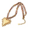 304 Stainless Steel Heart Pendant Printed Silk Ribbon Necklaces for Women NJEW-A063-11G-4